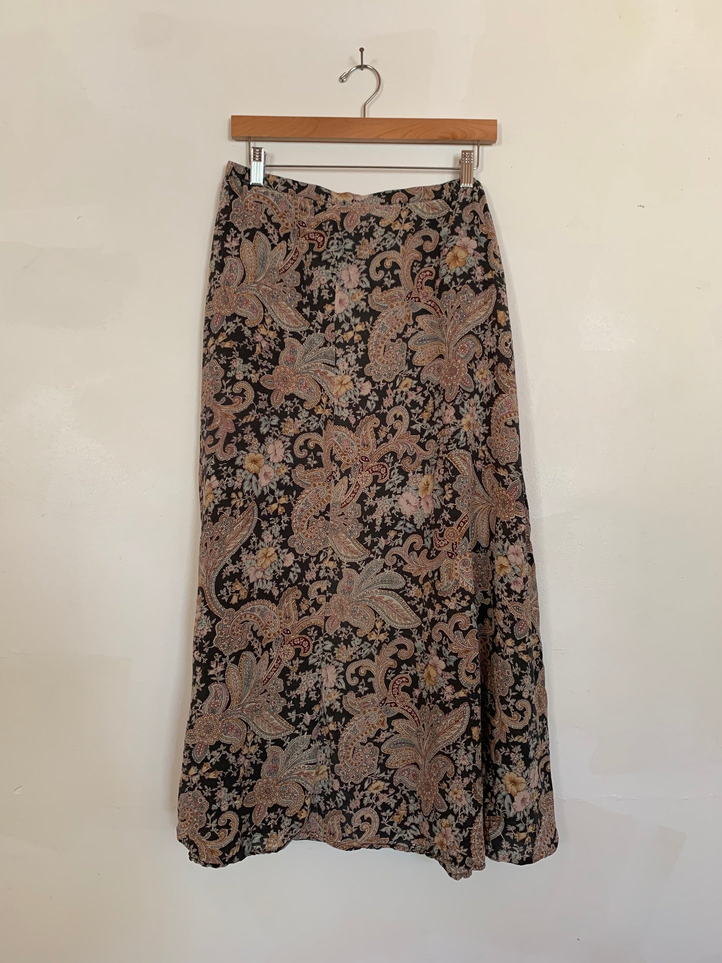 Forest and burgundy silk maxi skirt