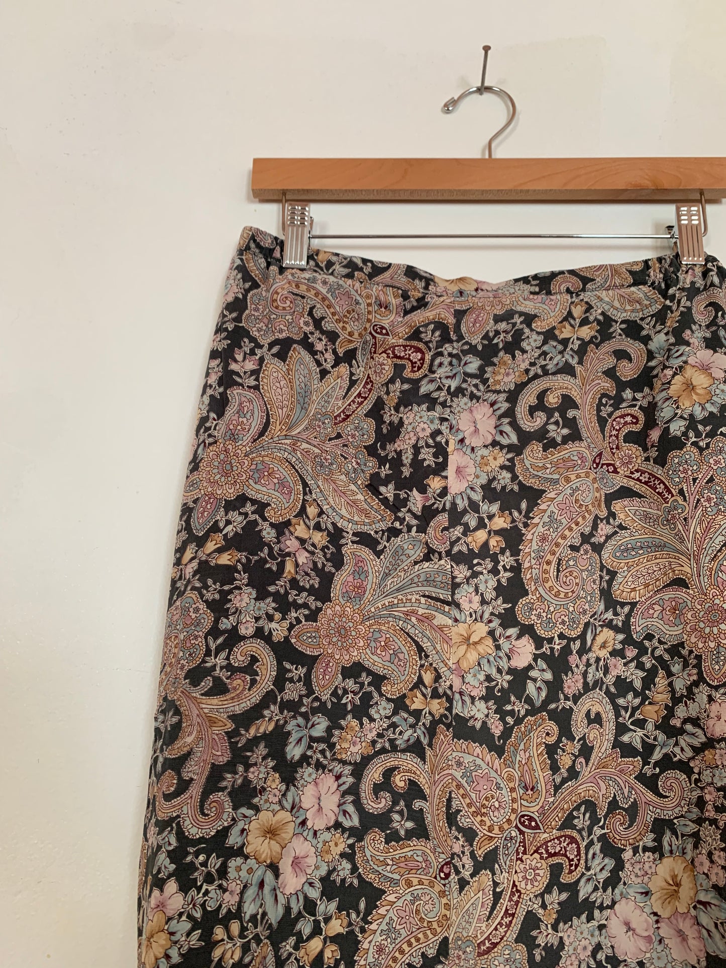 Forest and burgundy silk maxi skirt