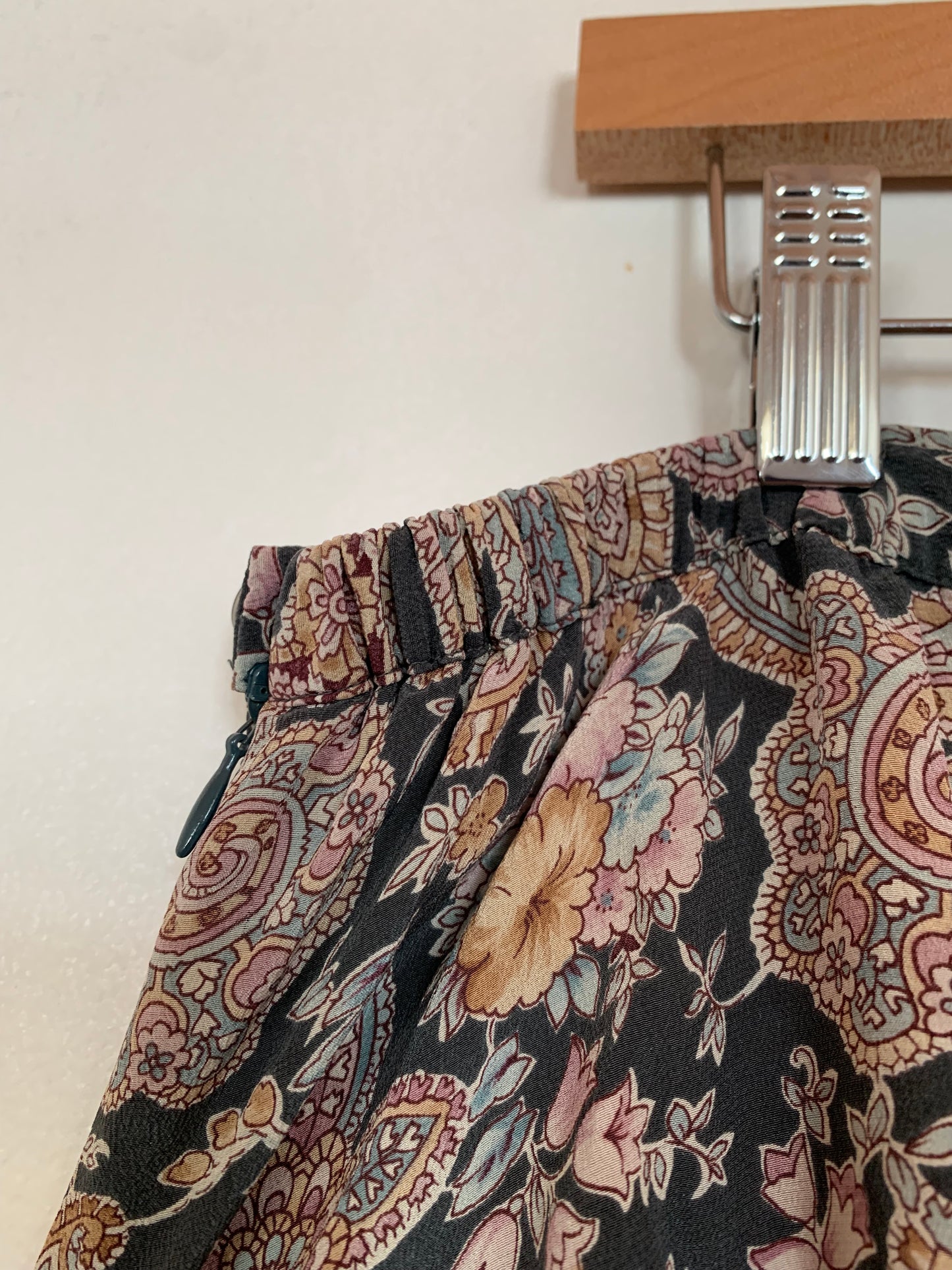 Forest and burgundy silk maxi skirt