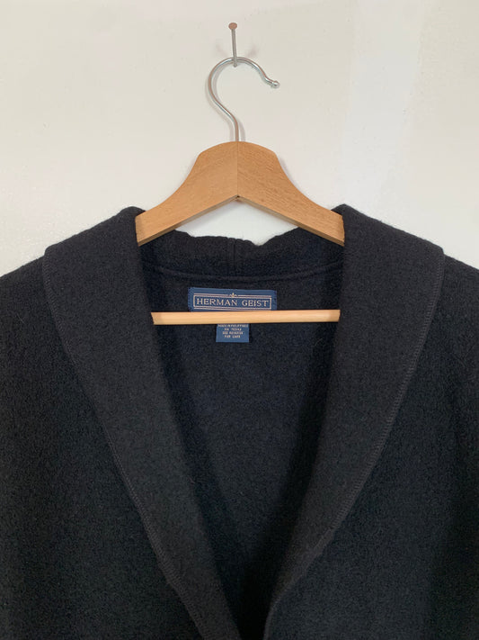 Boiled wool tie front cardigan