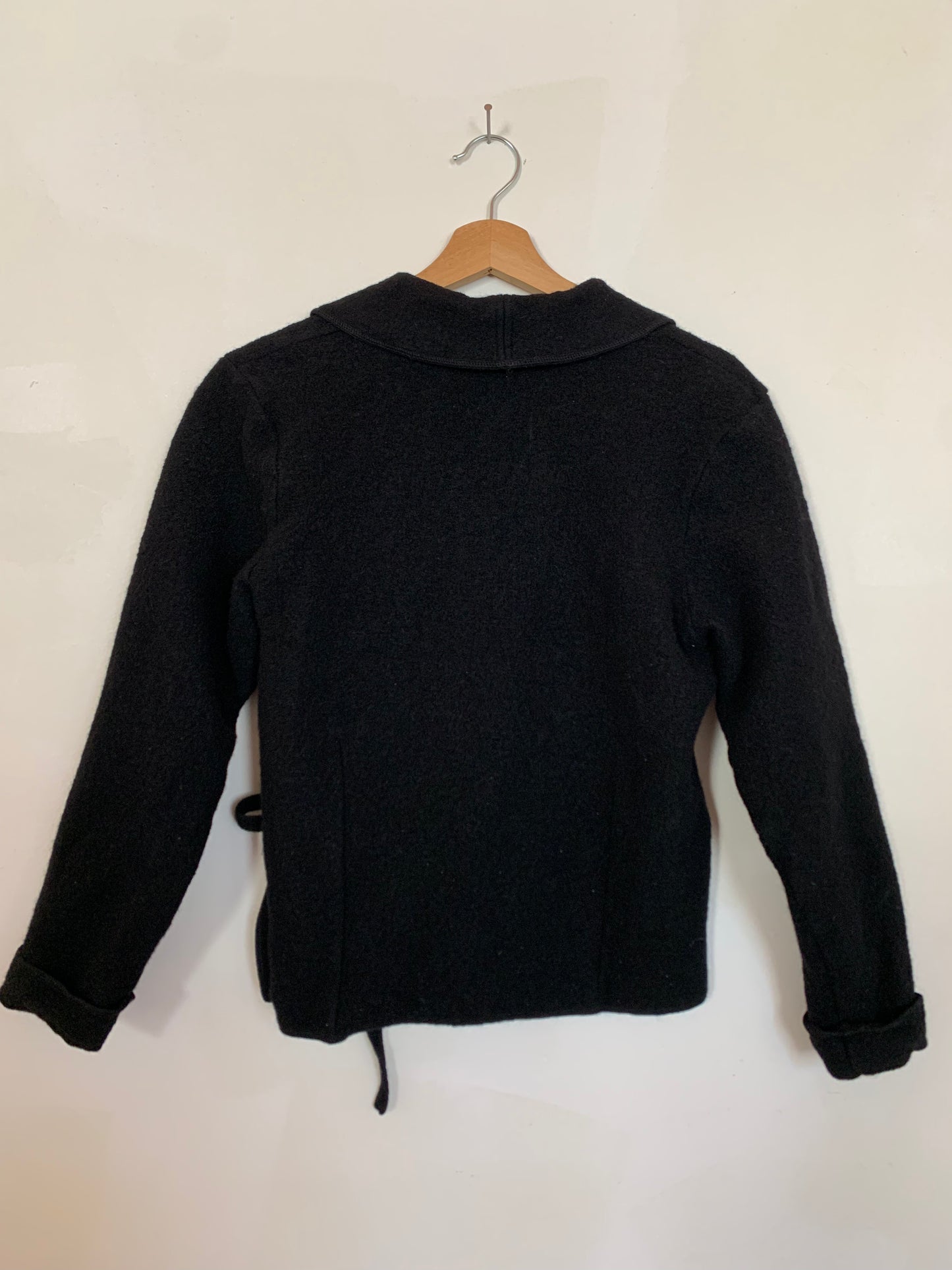 Boiled wool tie front cardigan
