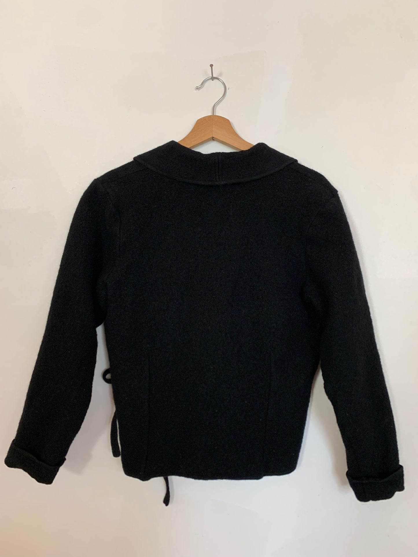 Boiled wool tie front cardigan