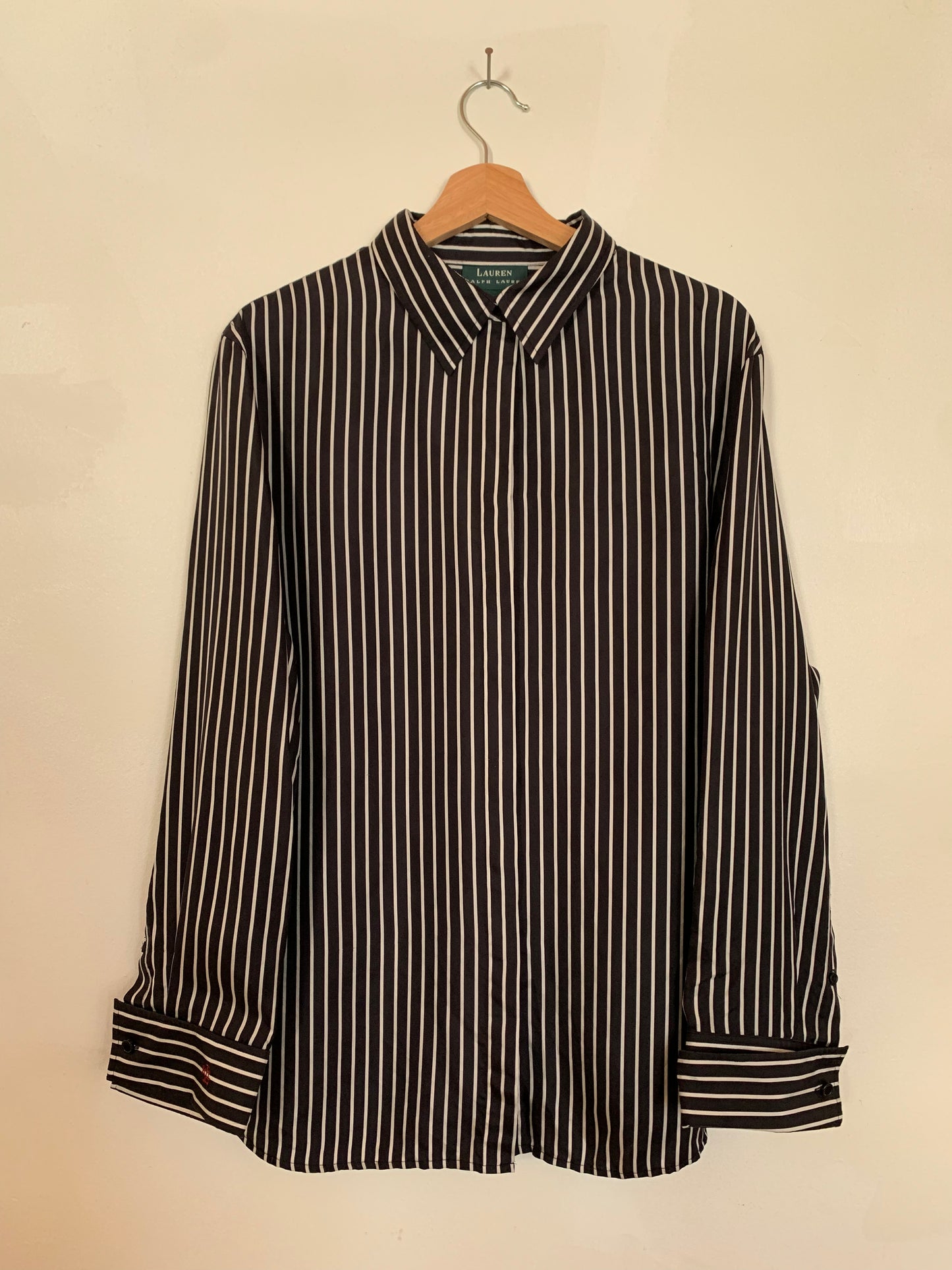 Long-sleeved silk button-up blouse