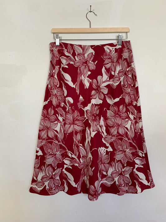 Maroon & white midi skirt